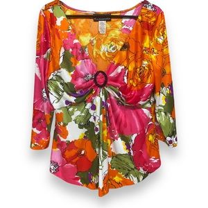 Alex Evenings Deep V-neck Vibrant Tropical Paradise Embellished Top XL